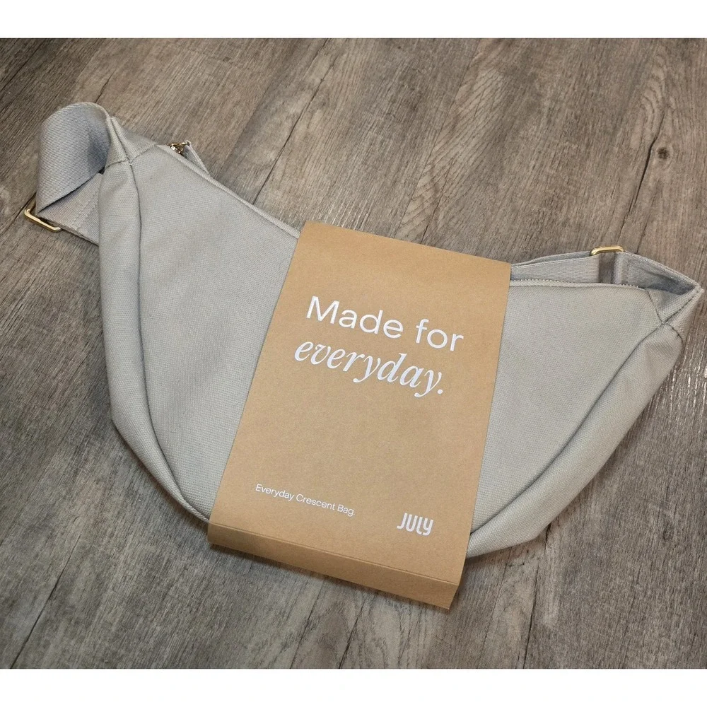 NWT July‎ Everyday Crescent Bag Canvas Purse Taupe Khaki Crossbody Sling
